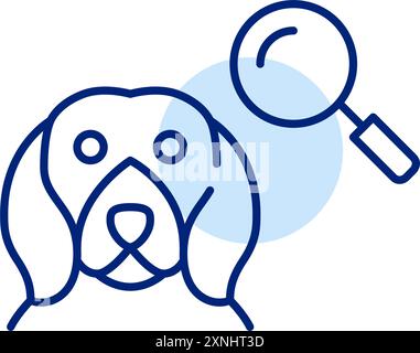 Glücklicher Hund und Lupe. Passende Haustiere zu ihren Adoptivfamilien. Symbol für Pixelperfekte, bearbeitbare Kontur Stock Vektor