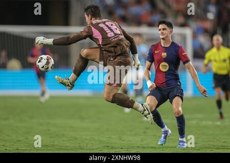 Orlando, FL: Manchester City Torhüter Stefan Ortega (18) kommt aus dem Netz, um während des Spiels gegen die DIRECTV Soccer Champions Tour gegen das Spiel zu sparen Stockfoto