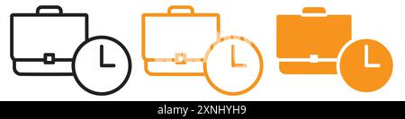 Aktentasche mit Uhrensymbol-Logo-Set-Kollektion in flachem Vektor Stock Vektor