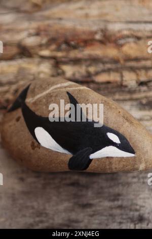 Realistische Steinmalerei von Orca. Es ist im Freien Stockfoto