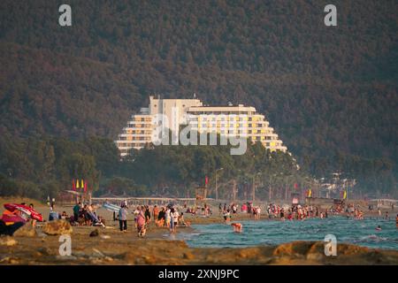 18 Juni 2024 Selcuk Izmir Türkei . Pamucak Beach bei Sonnenuntergang Stockfoto