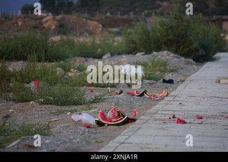 18 Juni 2024 Selcuk Izmir Türkei . Pamucak Beach bei Sonnenuntergang Stockfoto