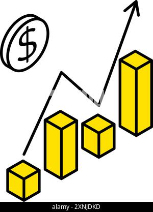 Wachstumsdiagramme, Geschäftssymbole für Ziele, Zielerreichung und Ziel, isometrische Abbildungen, Vektorillustration Stock Vektor