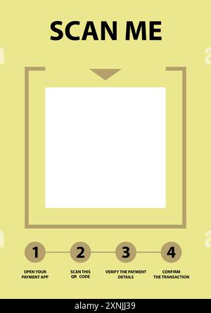 Banner für das Restaurant, um die Rechnung per Scan-qr-Code zu bezahlen. Vektor des Scannens von Menü Essen, Leitfaden für Restaurant Pay, Scan-Code, digitale Antwort, Cash Smartphone Stock Vektor