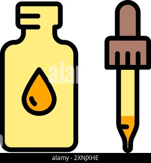Ätherisches Öl, Schönheitsessenz oder Serum. Tropfflasche mit Pipettenfarbsymbol. Essential, Aromatherapie, natürlicher Duft, Wellness, Entspannung isola Stock Vektor