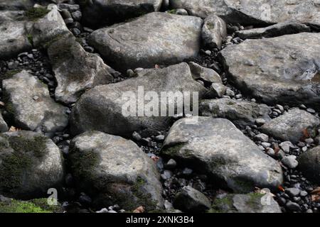 Große Steine am Ufer des Flusses Stockfoto
