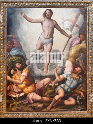 PERUGIA, ITALIEN - 18. MAI 2024: Gemälde der Auferstehung Jesu in der Kirche Basilica di San Pietro von Orazio Alfani (1553). Stockfoto