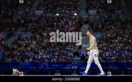 Paris, Frankreich. 31. Juli 2024. Sebastien Patrice (FRA) Paris Olympische Spiele 2024 Fechten - Männer Sabre Team Bronze Medal Match Islamische Republik Iran gegen Frankreich Olympische Spiele 31.07.2024 Credit: Moritz Muller/Alamy Live News Stockfoto