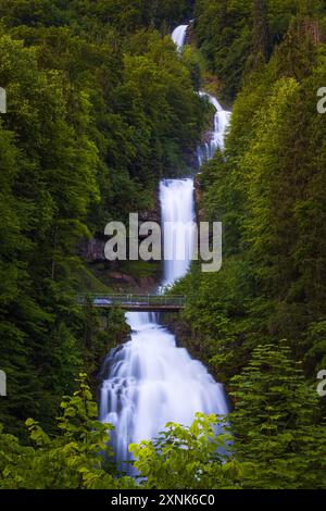 Der Giessbachfall entspringt in den Hochtälern und Becken des Faulhorn-Sägistal-Gebietes und mündet in den weltberühmten Giessbachfall, den plun Stockfoto