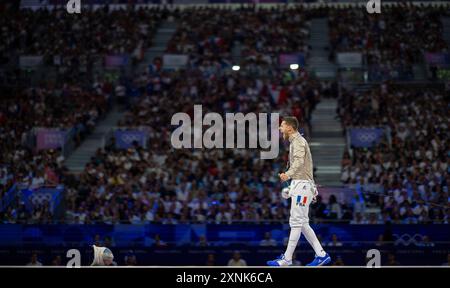 Paris, Frankreich. 31. Juli 2024. Sebastien Patrice (FRA) Paris Olympische Spiele 2024 Fechten - Männer Sabre Team Bronze Medal Match Islamische Republik Iran gegen Frankreich Olympische Spiele 31.07.2024 Credit: Moritz Muller/Alamy Live News Stockfoto