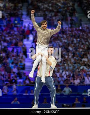 Paris, Frankreich. 31. Juli 2024. Jean-Philippe Patrice (FRA) Paris Olympische Spiele 2024 Fechten - Männer Sabre Team Bronze Medal Match Islamische Republik Iran gegen Frankreich Olympische Spiele 31.07.2024 Credit: Moritz Muller/Alamy Live News Stockfoto