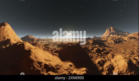 Mars - der rote Planet. Marsoberfläche und Staub in der Atmosphäre. 3d-Rendering Stockfoto