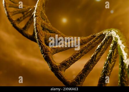 3D künstliche DNA Molekül Helix, biotechnologische Gentechnik. 3D-Rendering. Rendern der Kombination Stockfoto