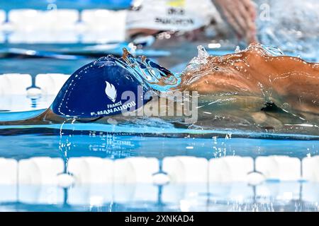 Paris, Frankreich. August 2024. Florent Manaudou aus Frankreich tritt an den schwimmenden 50 m Freestyle Men Heats während der Olympischen Spiele 2024 in Paris (Frankreich) am 1. August 2024 an. Quelle: Insidefoto di andrea staccioli/Alamy Live News Stockfoto