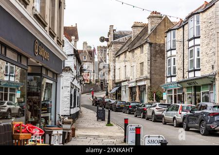 Swanage Stadt, Swanage Stadtzentrum, Swanage High Street, Swanage. Dorset, Großbritannien, England, Stadt, Städte, Swanage Dorset, Swanage UK, Geschäfte, Straße, Straße, Stockfoto