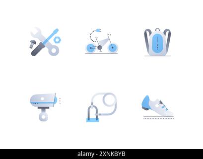 Radsport und sportlicher Lifestyle – flaches Design mit Symbolen Stock Vektor