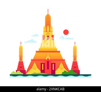 Sunrise Temple Wat Arun – modernes, flaches Design mit Einzelbild Stock Vektor