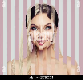 Schöne weibliche Person Kopfschuss Collage Stockfoto