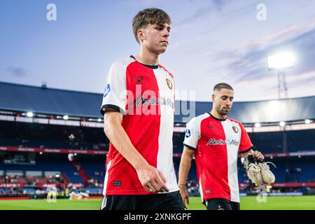 Rotterdam, Niederlande. 31. Juli 2024. Rotterdam - Leo sauer von Feyenoord während des fith-Freundschaftsspiels zur Vorbereitung der Eredivisie-Saison 2024/2025. Das Eröffnungsspiel der Saison findet zwischen Feyenoord und AS Monaco FC im Stadion Feijenoord de Kuip am 31. Juli 2024 in Rotterdam, Niederlande, statt. Credit: Box to Box Pictures/Alamy Live News Stockfoto
