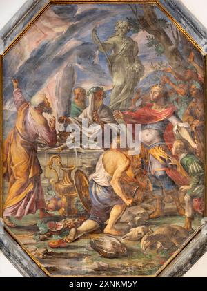 ASSISI, ITALIEN – 17. MAI 2024: Das Freskenopfer von Elia in der Kathedrale San Rufino von Giovanni Andrea Carlone (1639–1697). Stockfoto