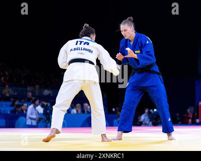 BELLANDI Alice (Italien, weiß) vs LYTVYNENKO Yelyzaveta (Ukraine, blau), FRA, Olympische Spiele Paris 2024, Judo, Damen bis 78 kg, Vorrunde, 01.08.2024 Foto: Eibner-Pressefoto/Michael Memmler Stockfoto