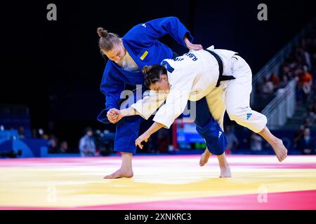 BELLANDI Alice (Italien, weiß) vs LYTVYNENKO Yelyzaveta (Ukraine, blau), FRA, Olympische Spiele Paris 2024, Judo, Damen bis 78 kg, Vorrunde, 01.08.2024 Foto: Eibner-Pressefoto/Michael Memmler Stockfoto