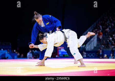 BELLANDI Alice (Italien, weiß) vs LYTVYNENKO Yelyzaveta (Ukraine, blau), FRA, Olympische Spiele Paris 2024, Judo, Damen bis 78 kg, Vorrunde, 01.08.2024 Foto: Eibner-Pressefoto/Michael Memmler Stockfoto