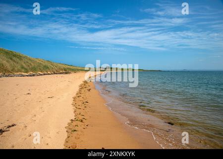 Blick entlang des wunderschönen Sandes der West Bay bei Elie und Earlsferry Fife Schottland Stockfoto