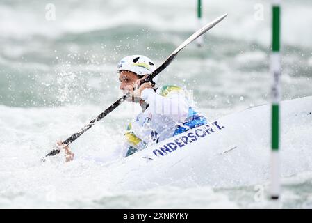 Australier Timothy Anderson während des Halbfinales der Männer im Kayak Single im Nautical Stadium Vaires-sur-Marne am sechsten Tag der Olympischen Spiele 2024 in Frankreich. Bilddatum: Donnerstag, 1. August 2024. Stockfoto