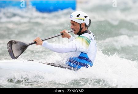 Australier Timothy Anderson während des Halbfinales der Männer im Kayak Single im Nautical Stadium Vaires-sur-Marne am sechsten Tag der Olympischen Spiele 2024 in Frankreich. Bilddatum: Donnerstag, 1. August 2024. Stockfoto