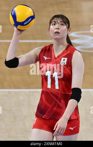 11 YAMADA Nichika (JPN), Brasilien (BRA) gegen Japan (JPN), Volleyball-Vorrunde der Frauen in der Paris South Arena 1, während der Olympischen Spiele 2024 in Paris, 01. August 2024, Paris, Frankreich. Quelle: Enrico Calderoni/AFLO SPORT/Alamy Live News Stockfoto