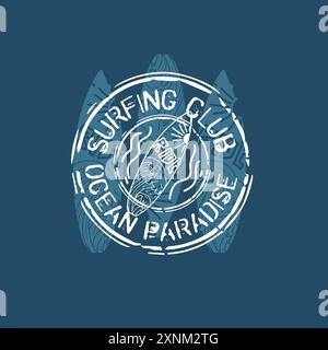 Surfing Club Ocean Paradise Typografie Strand Sommer Stempel grafisches Design Stock Vektor