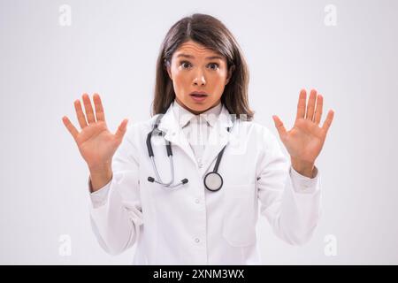 Porträt einer frustrierten Ärztin. Stockfoto
