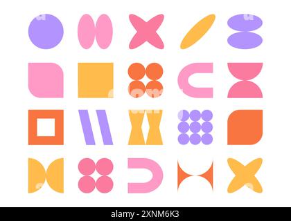 Brutalismus einfache Formen Set. Bunte geometrische Formen, Vektorillustration Stock Vektor
