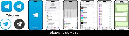 Telegramm-Modell. Legen Sie die Vorlage für die Benutzeroberfläche für soziale Medien und soziale Netzwerke fest. Vektorabbildung Stock Vektor