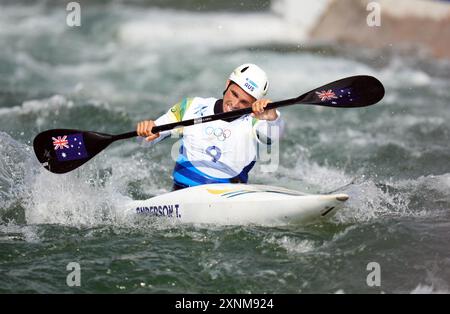 Australier Timothy Anderson beim Einzel-Finale der Männer im Nautical Stadium von Vaires-sur-Marne am sechsten Tag der Olympischen Spiele 2024 in Paris. Bilddatum: Donnerstag, 1. August 2024. Stockfoto