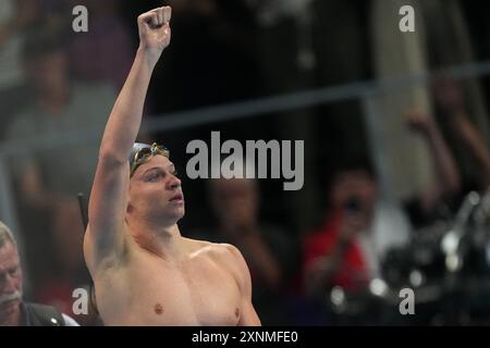 Parigi, Frankreich. 31. August 2024. Leon Marchand aus Frankreich bei den Olympischen Sommerspielen 2024, Mittwoch, 31. Juli 2024, in Paris, Frankreich. (Foto: Gian Mattia D'Alberto/LaPresse) Credit: LaPresse/Alamy Live News Stockfoto