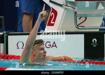 Parigi, Frankreich. 31. August 2024. Leon Marchand aus Frankreich bei den Olympischen Sommerspielen 2024, Mittwoch, 31. Juli 2024, in Paris, Frankreich. (Foto: Gian Mattia D'Alberto/LaPresse) Credit: LaPresse/Alamy Live News Stockfoto