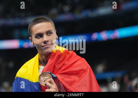 Parigi, Frankreich. 31. August 2024. David Popovici aus Rumänien bei den Olympischen Sommerspielen 2024, Mittwoch, 31. Juli 2024, in Paris, Frankreich. (Foto: Gian Mattia D'Alberto/LaPresse) Credit: LaPresse/Alamy Live News Stockfoto