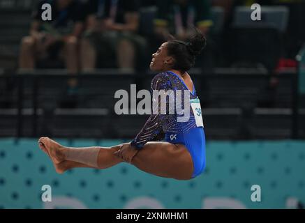 1. August 2024: Simone Biles (USA) tritt während des Tresors beim All Around Finale der Frauen am 6. Tag der Olympischen Spiele in der Bercy Arena in Paris an. Ulrik Pedersen/CSM. Stockfoto