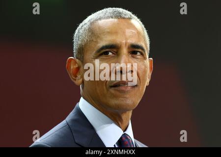 Der ehemalige US-Präsident Barack Obama spricht während der Torhüter der Bill and Melinda Gates Foundation 2017 im Jazz at Lincoln Center in New York. Stockfoto