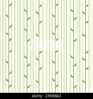 Nahtloses vertikales Muster: Reben, Bambus. Grüne Stämme mit Blättern, Wald auf weißem Hintergrund. Für Stoff, Papier, Tapeten. Stock Vektor