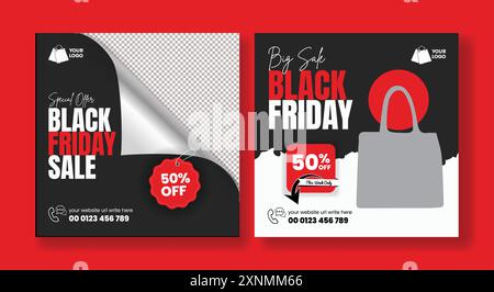 Black Friday Rabatt bietet Social-Media-Posts, Banner, Werbevorlagen und quadratische Flyer- oder Postervorlagen Stock Vektor