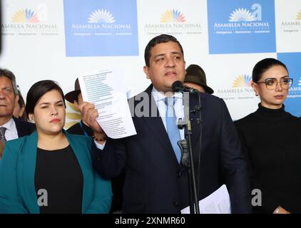 DENUNCIAS RC CANCILLER SOMMERFELD Quito, Donnerstag, 01. August 2024 Pressekonferenz von Movimiento Revolucion Ciudadana über den möglichen politischen Prozess gegen Außenminister Gabriela Sommerfeld wegen angeblichen Meineids und Führung von Konten und Unternehmen in Steueroasen, Legislativpalast Lenin Barreno und Yahaira Urresta Fotos Quito Pichincha Ecuador POL DENUNCIAS RC CANCILLER SOMMERFELD dd8288403dd711390c0f2db9d5073e97 Copyright: xROLANDOxENRIQUEZx Stockfoto