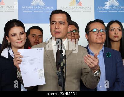 CONSTRUYE MULTAS TRANSITO QUITO QUITO, Donnerstag, 01. August 2024 Pressekonferenz von Movimiento Construye über die Reformen der COIP in Bezug auf die Festnahme von Personen mit einer Geschwindigkeit von mehr als 60 km im städtischen Sektor Quito, der Legislativpalast Jorge Penafiel Fotos Quito Pichincha Ecuador POL CONSTRUYE MULTAS TRANSITO QUITO e5680dfc3365f6eb92db024c91181459 Copyright: xROLANDOxENRIQUEZx Stockfoto