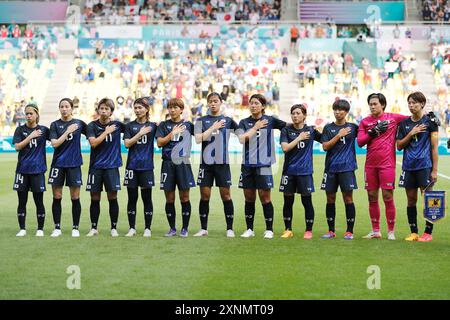 Nantes, Frankreich. 31. Juli 2024. Japan Team Group Line-up (JPN) Fußball/Fußball : Paris 2024 Olympische Spiele Frauen Fußball Gruppe C Spiel zwischen Japan 3-1 Nigeria im Stade de la Beaujoire in Nantes, Frankreich . Quelle: Mutsu Kawamori/AFLO/Alamy Live News Stockfoto