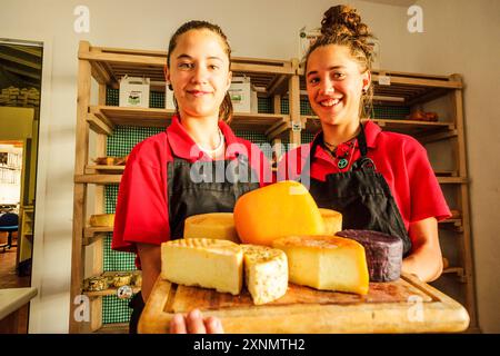 Handwerkliche Herstellung von handwerklichem Mahon-Käse, Alcaiduset, Alaior, Menorca, Balearen, Spanien Stockfoto