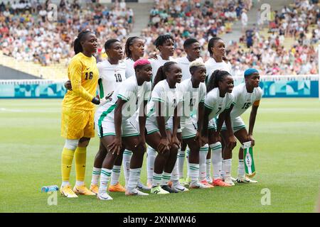 Nantes, Frankreich. 31. Juli 2024. Nigeria Team Group Line-up (NGA) Fußball/Fußball : Paris 2024 Olympische Spiele Frauen Fußball Gruppe C Spiel zwischen Japan 3-1 Nigeria im Stade de la Beaujoire in Nantes, Frankreich . Quelle: Mutsu Kawamori/AFLO/Alamy Live News Stockfoto