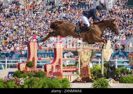 Henrik VON ECKERMANN reitet KÖNIG EDWARD, Reitsport, Springteam Qualifikation während der Olympischen Spiele Paris 2024 am 1. August 2024 im Chateau de Versailles in Versailles, Frankreich Stockfoto