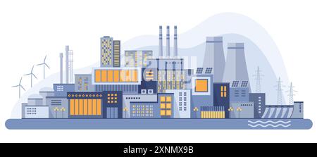 Energieeffizienz und Nachhaltigkeit. Stromerzeugung und -Verbrauch Stock Vektor